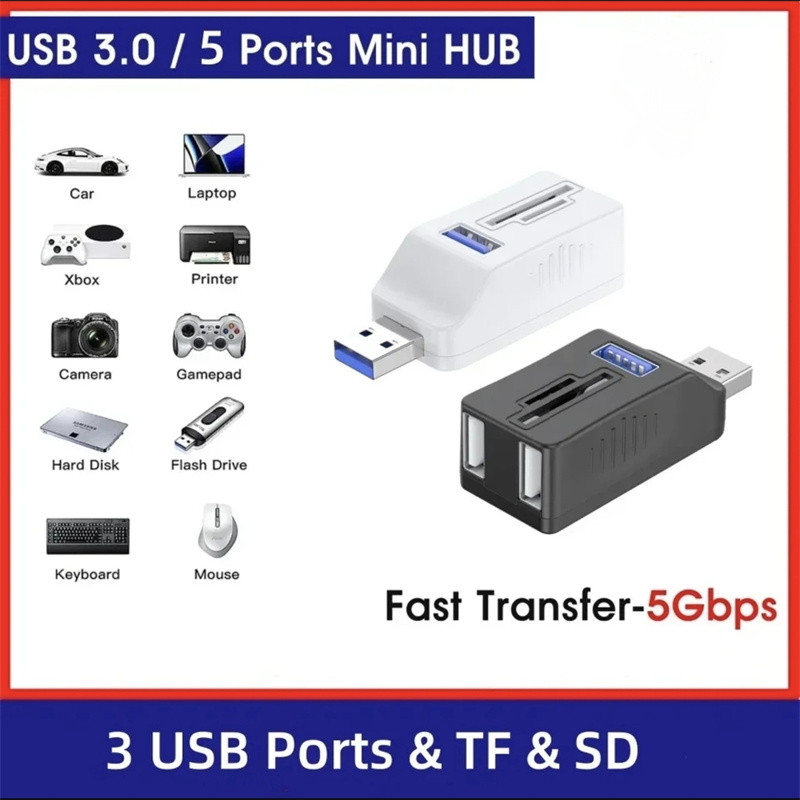 3 พอร์ต USB 3.0 Hub พร้อม SD TF Card Reader USB 3.0 2.0 พอร์ต Extender สําหรับแล็ปท็อปกล้อง PC แฟลชไดรฟ์ HDD SSD Dash Cam Adapte