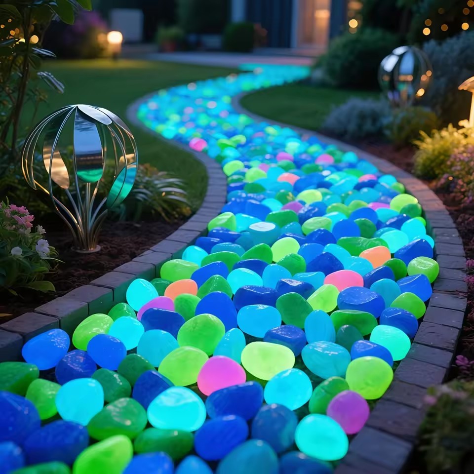 100 ชิ้นเรืองแสงใน Dark Garden หิน Glow Pebbles Glow Rocks ตกแต่ง DIY ตกแต่ง Pebbles สําหรับ Aquarium ถังปลา Sidewalk สวนเส้นทาง Patio Terrace สนามหญ้า Yard เครื่องประดับ