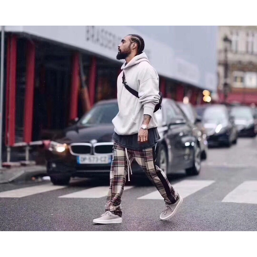 SYTM FOG สายคล้องคอแฟชั่นสำหรับทุกวัย กางเกงลายเช็คดีไซน์เฉพาะจากขนสัตว์