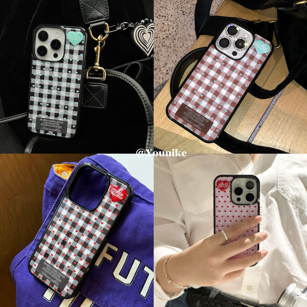 Retro Love ลายสก๊อตเคสโทรศัพท์ Drop-Resistant สําหรับ iPhone 16 Promax 15 Promax 11 12 13 14plus 15plus 16e 16plus 15pro