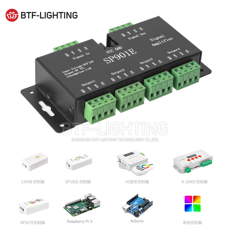 SP901E เครื่องขยายสัญญาณแบบขนาน LED แถบไฟสีเต็มรูปแบบรองรับ TTL Regular Single-Line IC Driver Transm