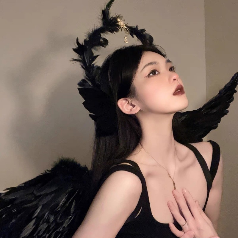 คาดผมนางฟ้า ปีกนางฟ้า ประดับขนนก นางฟ้า ปีศาจ คอสเพลย์ ผู้ใหญ่และเด็ก ฮาโลวีน ตกแต่งคาดศีรษะ - รูปที่ 2