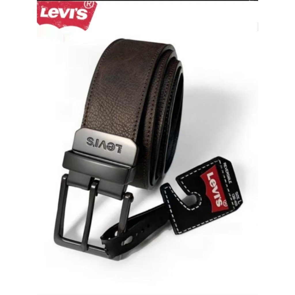 เข็มขัดผู้ชาย LEVIS หนังแท้สองด้าน สไตล์เรโทร พร้อมกล่องของขวัญ