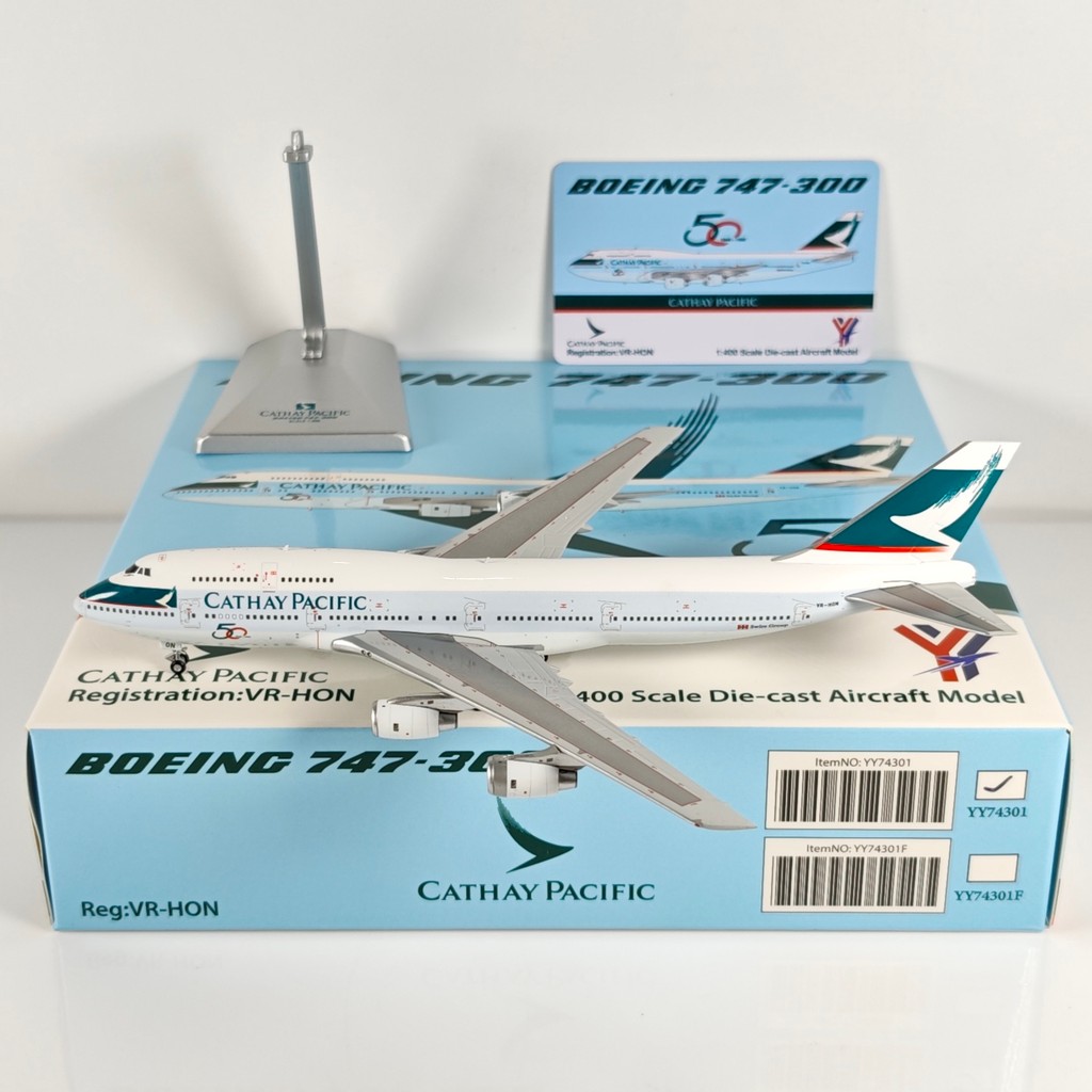 YY Wings 1: 400 Cathay Pacific Airlines B747-300 VR-HON 50th Anniversary Alloy เครื่องบินรุ่น