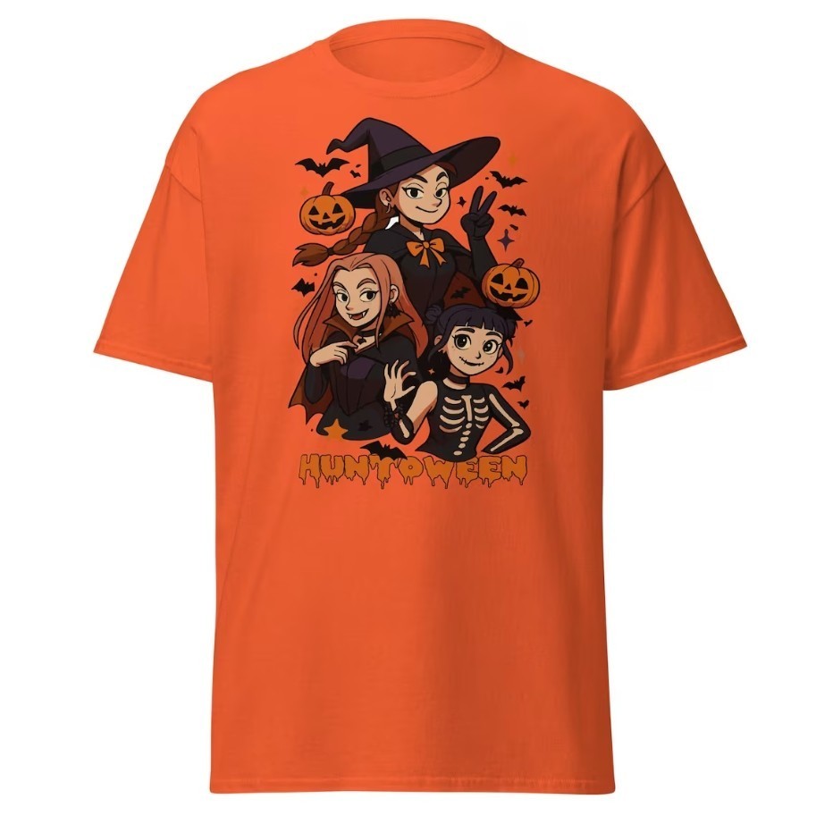 HalloWeeN Kpop Demon Hunter Huntrix Vibes เสื้อยืด-Miira Zoey และ Rumi Pop Skeleton แวมไพร์แม่มดสาวส