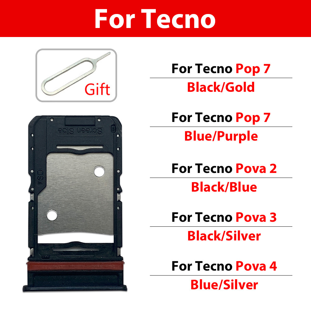สําหรับ Tecno Pop 5 6 7 Pova 2 3 4 5 Pova Neo ซิมการ์ดผู้ถือถาดชิปสล็อตลิ้นชักผู้ถืออะแดปเตอร์ซ็อกเก็ต