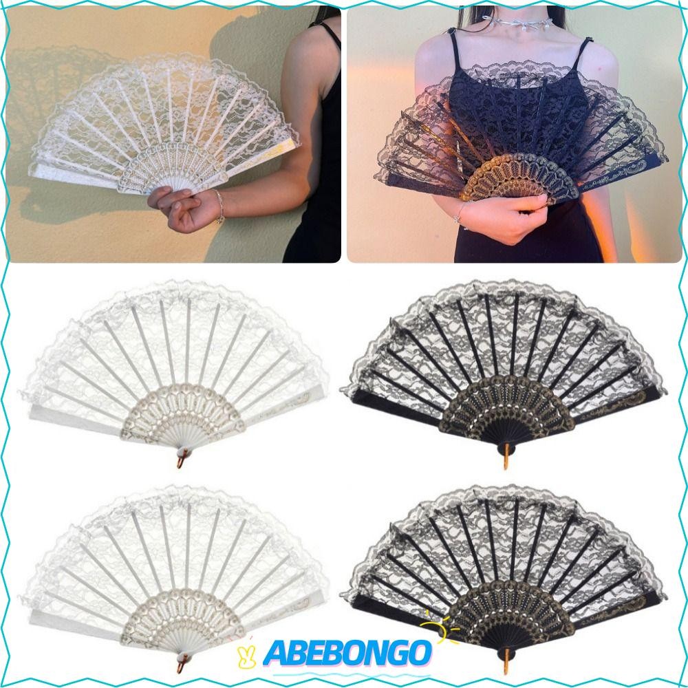 ABEBONGO พัดลมลูกไม้พับ 1 ชิ้น, พัดลมเต้นรําจีน Fairy Lolita, ทนทานแบบพกพา Retro Sweet ตกแต่งพัดลม Dance Performance