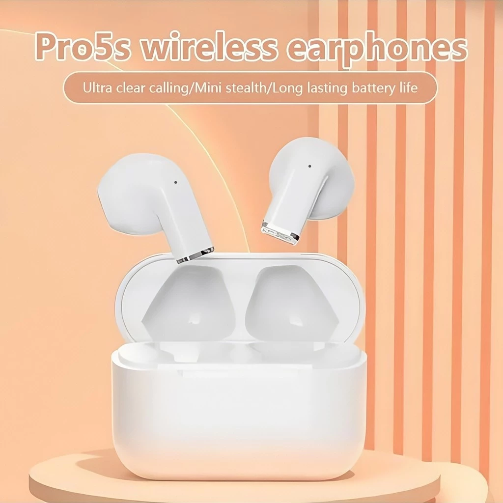 หูฟังบลูทูธไร้สาย Pro5s เอียร์บัดแบบด้ามจับสั้นสวมใส่สบายคุณภาพเสียงไฮไฟเข้ากันได้กับสมาร์ทโฟน Xiaomi และ Android