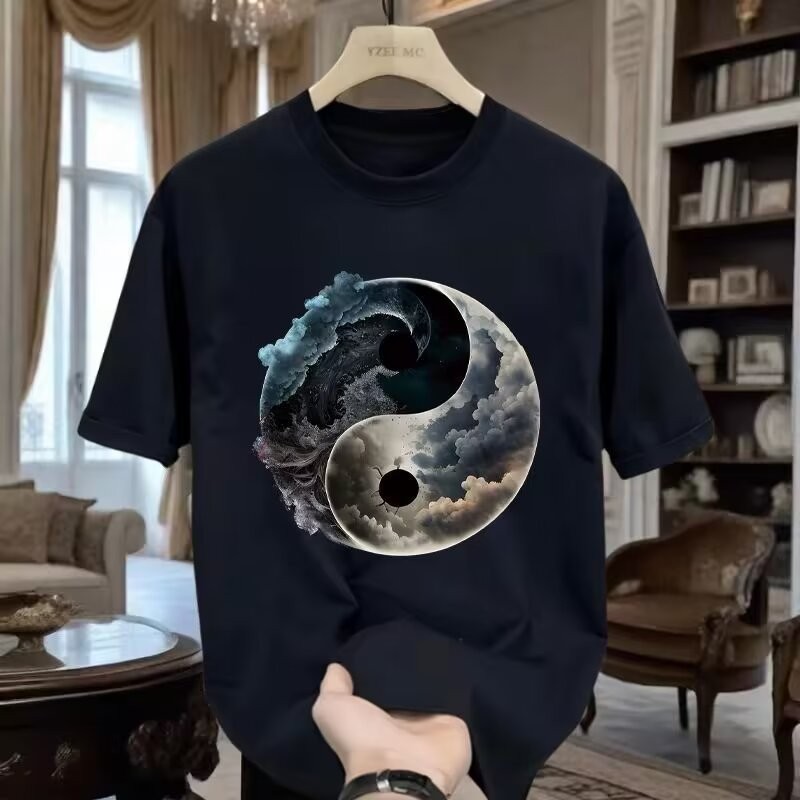 เสื้อยืดผู้ชาย23พิมพ์แขนสั้นฤดูร้อนครึ่งแขนรอบคอสไตล์2024เสื้อยืดnewinsหลวมสไตล์ใหม่Streetสวมใส่2025