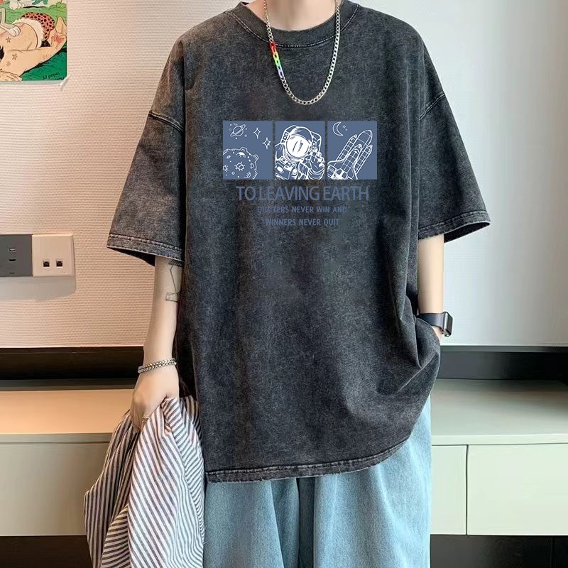 Washeded 23 NEW Washed Short-Sleeved P25 Hebei [Cotton 2025 สีดําคุณภาพสูง] Coffee Heavyweight newS-