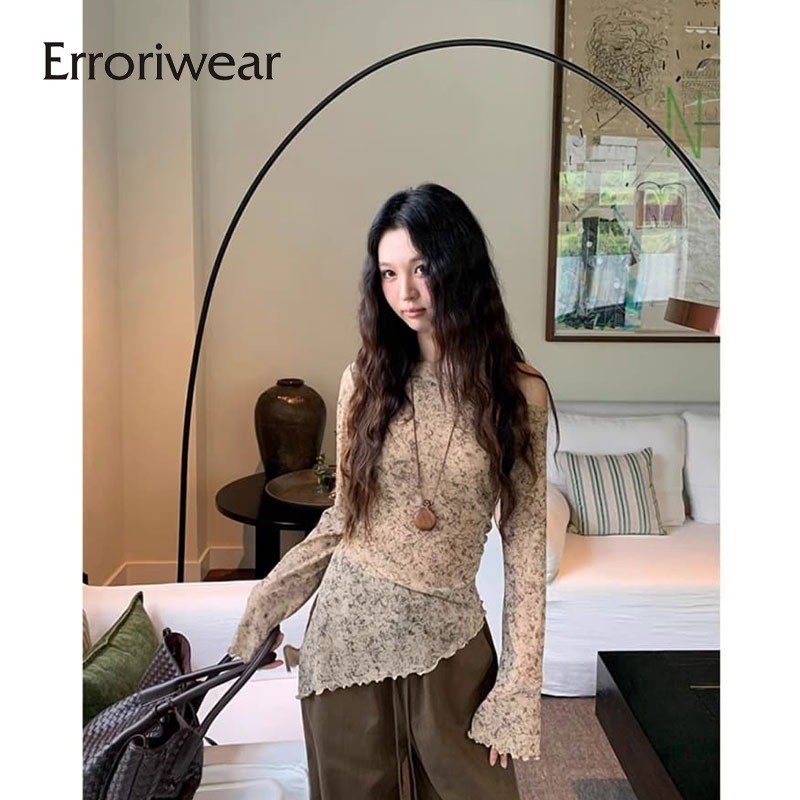 เสื้อแฟชั่นหนึ่งไหล่แขนยาว พิมพ์ลายดอกไม้แบบตาข่าย ดูผ่านและเซ็กซี่ เหมาะสำหรับวันหยุด - รูปที่ 5