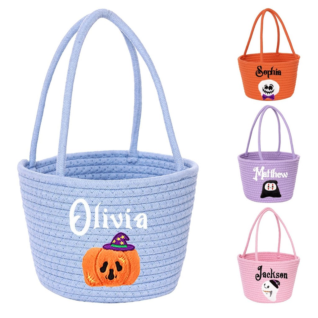 Personalized Halloween Basket Custom Embroidered Name Halloween Trick or Treat Bag for Kids，Hallowee