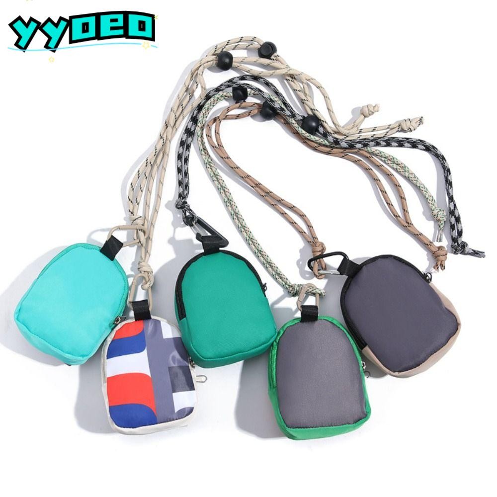 กระเป๋าสตางค์ขนาดเล็ก พร้อมสายคล้องคอสำหรับเหรียญโพลีเอสเตอร์ และกระเป๋ากันขโมยสีตัดกันสำหรับหูฟัง
