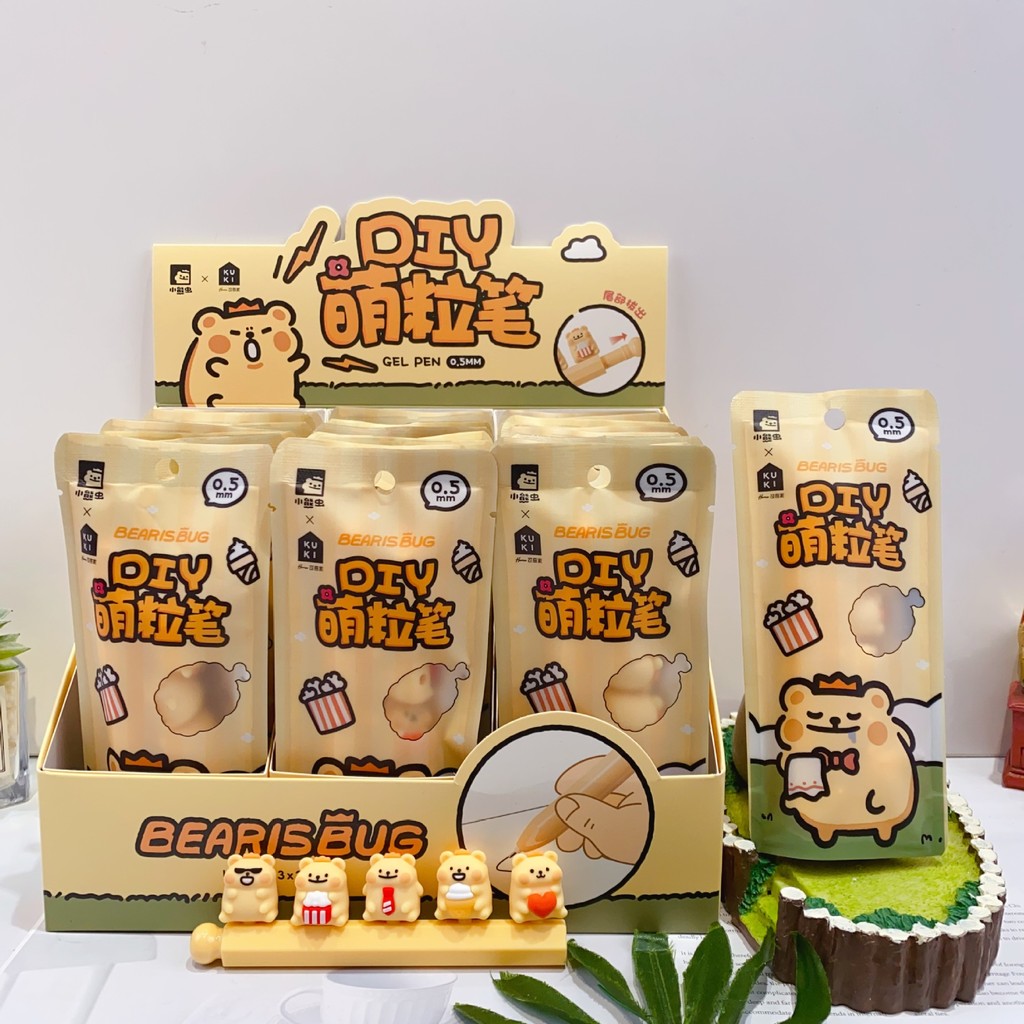Keqijia ใหม่สไตล์หมีน้อยหนอน Co-Branded DIY น่ารักอนุภาคปากกาการ์ตูนน่ารักเจลปากกาปากกาสร้างสรรค์นักเรียนจัดแต่งทรงผมปากกา