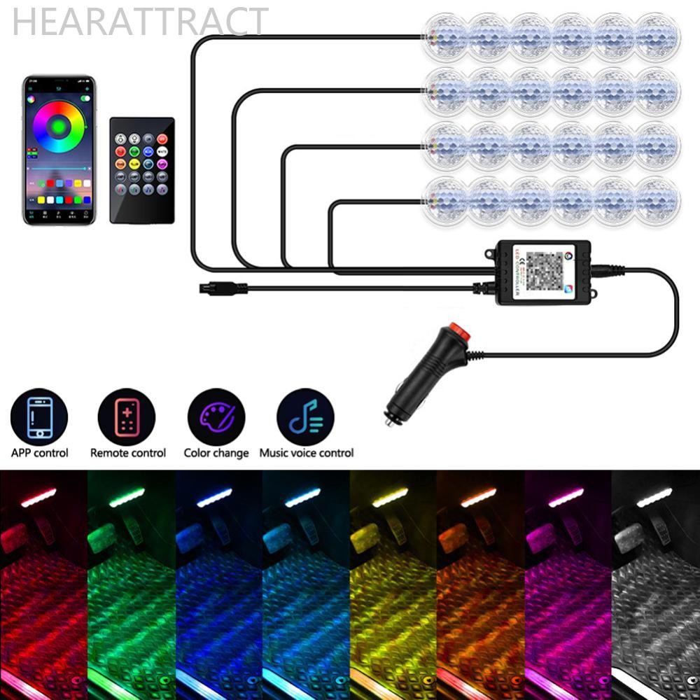 HEARATTRACT 4 ชิ้น/เซ็ตรถ Footwell Star โปรเจคเตอร์ไฟ Ambient Lighting APP ควบคุมเพลงเปลี่ยนสีโคมไฟ 