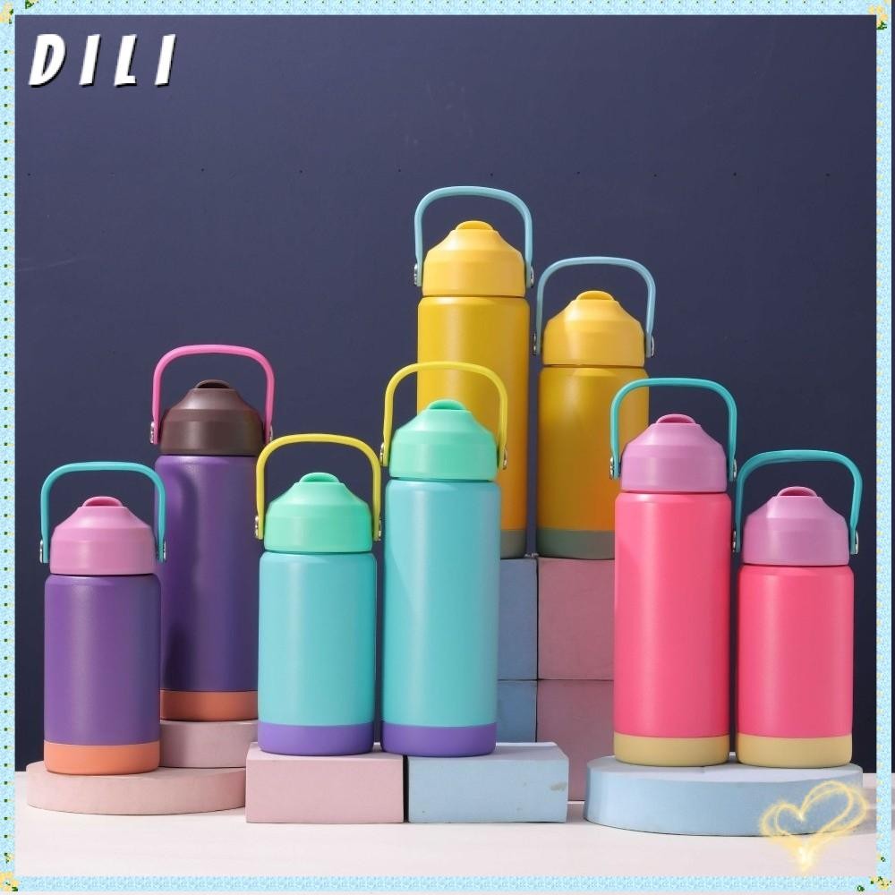 ถ้วยน้ํา ดิลี กาต้มน้ําแบบด้ามจับ ความจุขนาดใหญ่ขวดน้ํากีฬาหัวฉีดซิลิโคนเหลว 304 สแตนเลสกาต้มน้ําพื้นที่สูญญากาศ