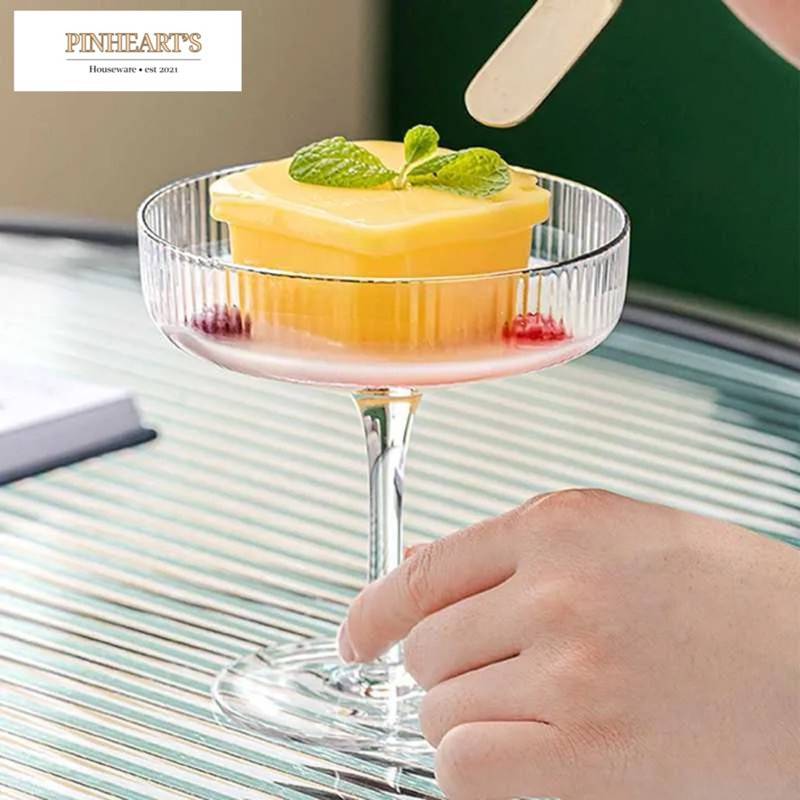 HSO - FLAT ICE CREAM PUDDING GLASS TAR DESERT GLASS WITH STEM - KT011 | กระจกหน้าจอ