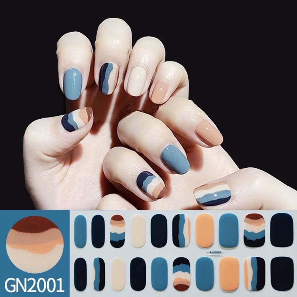 Bake Free Gel Enhancement Sticker Simple Grid Line Sticker Enhancement Finger R7a5