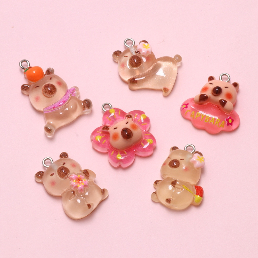 ของขวัญนักเรียน กระเป๋าเป้สะพายหลังพร้อมจี้เรซิ่นดอกไม้และพวงกุญแจการ์ตูนสีชมพู 4 ชิ้น