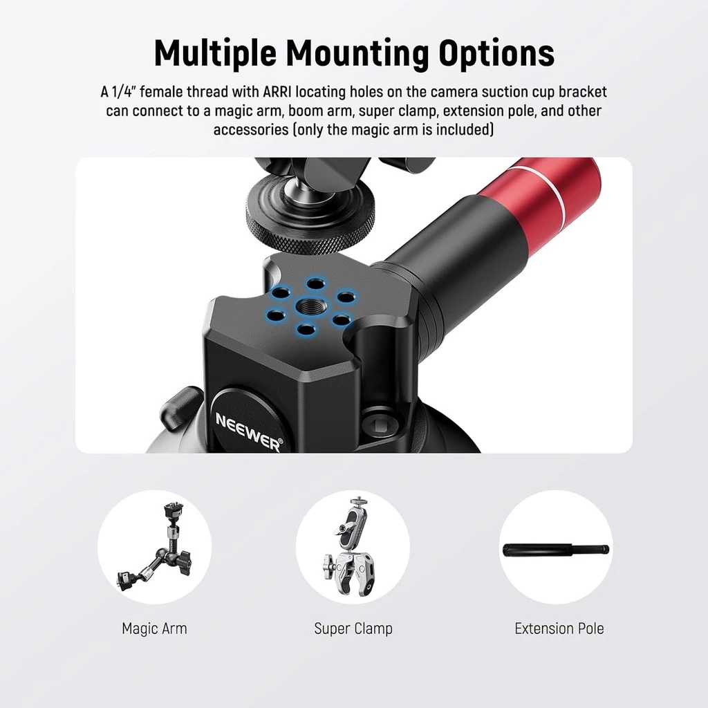 NEEWER CA104 3 "ถ้วยดูดกล้อง – Ball Head Magic Arm, 1/4" ARRI Holes, Quick Release Car Mount พร้อมที่วางโทรศัพท์/อะแดปเตอร์ Action Cam สําหรับ iPhone/GoPro/DJI/Insta360 thumbnail 7
