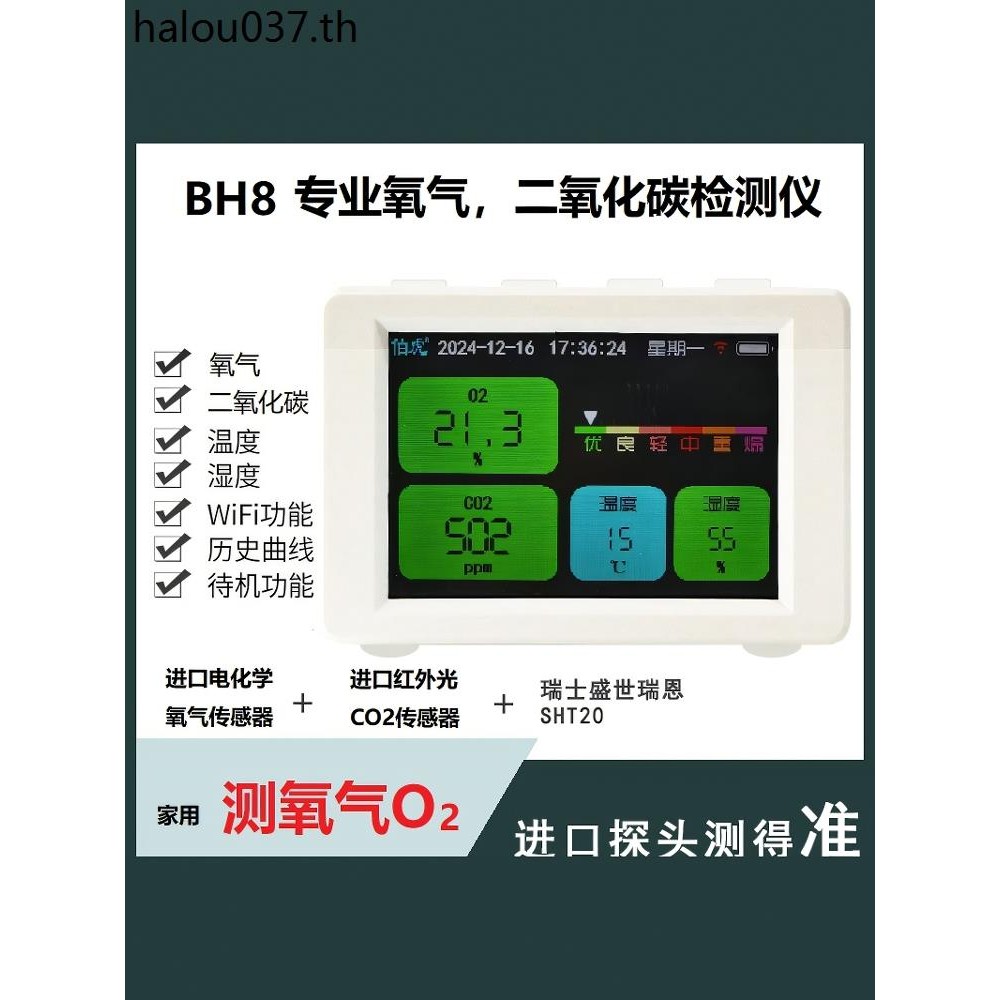 Bohu BH8 Professional ออกซิเจน O2 คาร์บอนไดออกไซด์ You CO2 นําเข้าอุณหภูมิความชื้น Air การตรวจจับอัต