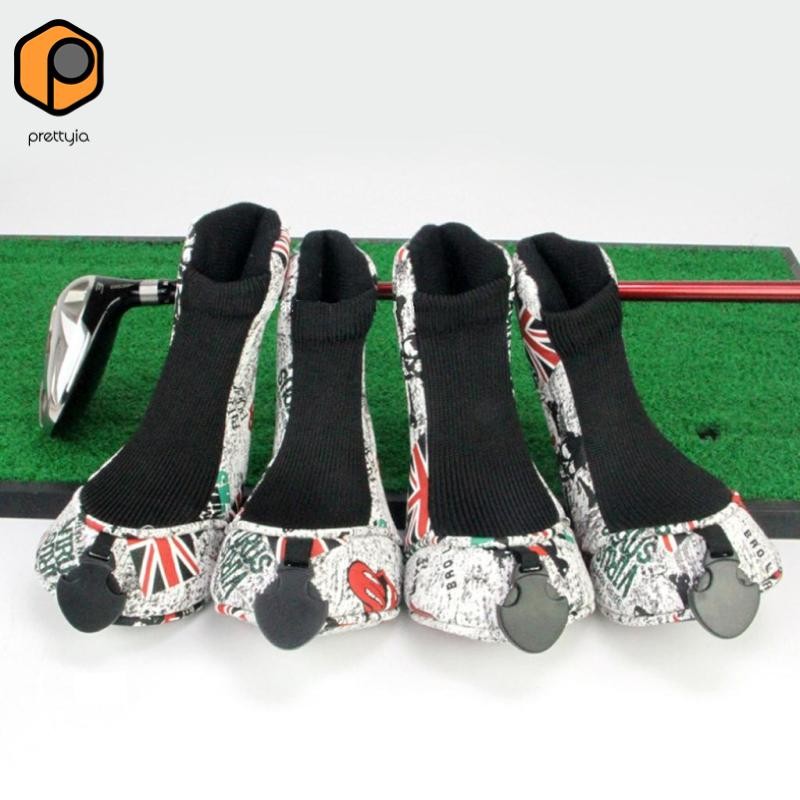 Prettyia 4 ชิ้น/เซ็ต หนังPU กีฬากอล์ฟคลับ Headcover สำหรับไม้พัตเตอร์และไดร์เวอร์ สามารถเปลี่ยนได้ตามหมายเลข