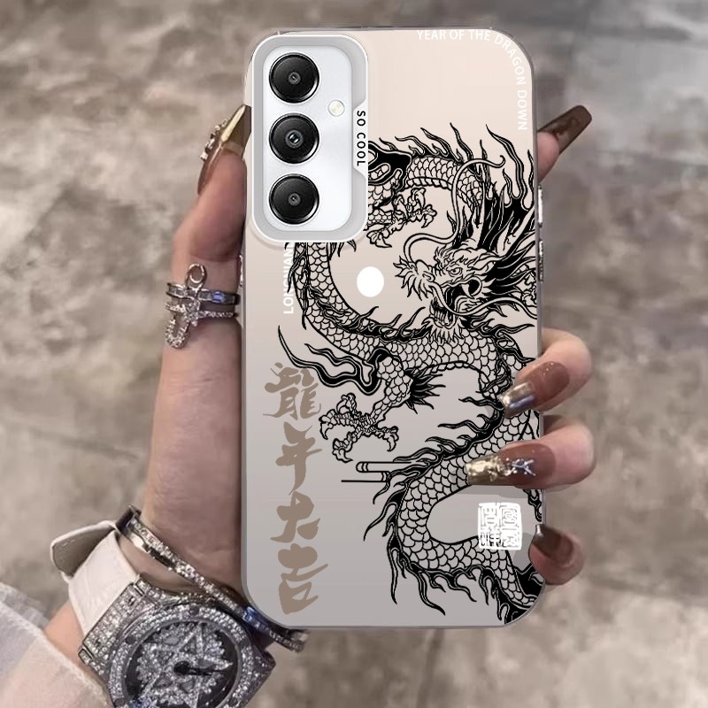 ส่งจากไทย สีดำหรูหราซิลิโคนแข็งกรณีโทรศัพท์  มังกรจีนfor SAMSUNGA54 52 34 73 22 13 04E 15 05S 16 06 55 S22/24/25/23ULTRA