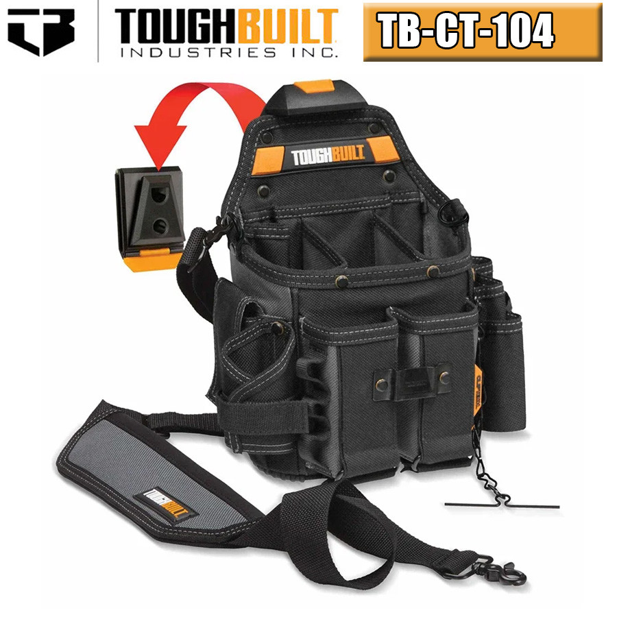 ในสต็อก ToughBuilt Electrician Bag TB-CT-104 + สายสะพายไหล่ 25 ช่องและสายรัด สีดํา นาฬิกาจัดระเบียบ