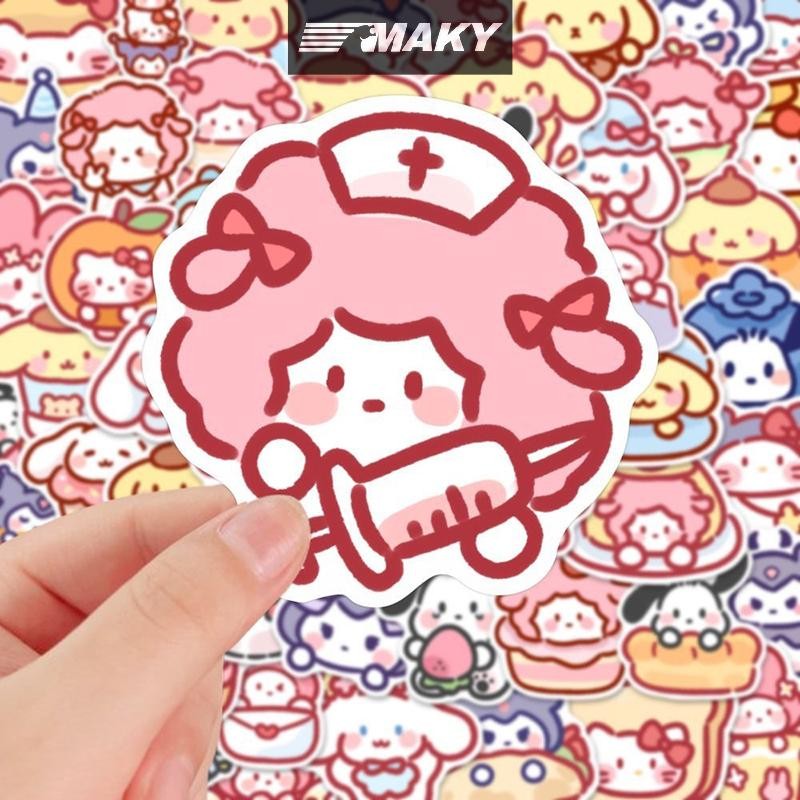 LLPH 100 ชิ้น/ถุงน่ารักการ์ตูน Sanrio สติกเกอร์ My Melody Kuromi กระเป๋าถือสติกเกอร์ตกแต่ง Cinnamoroll สติกเกอร์ของขวัญเด็ก LLP