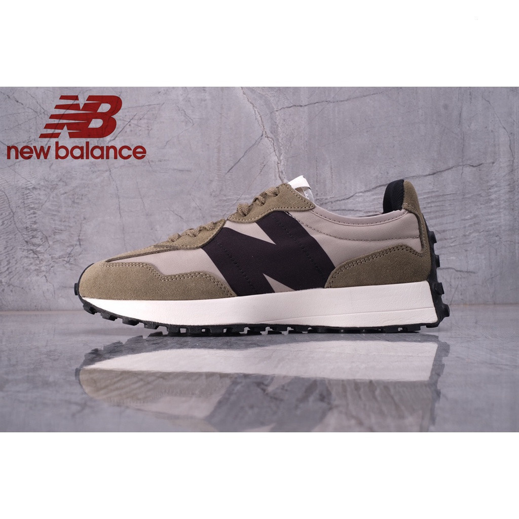 New Balance ผู้ชายและผู้หญิง Retro กีฬารองเท้าวิ่งลําลอง 327 series สีเขียวมะกอก 36-45