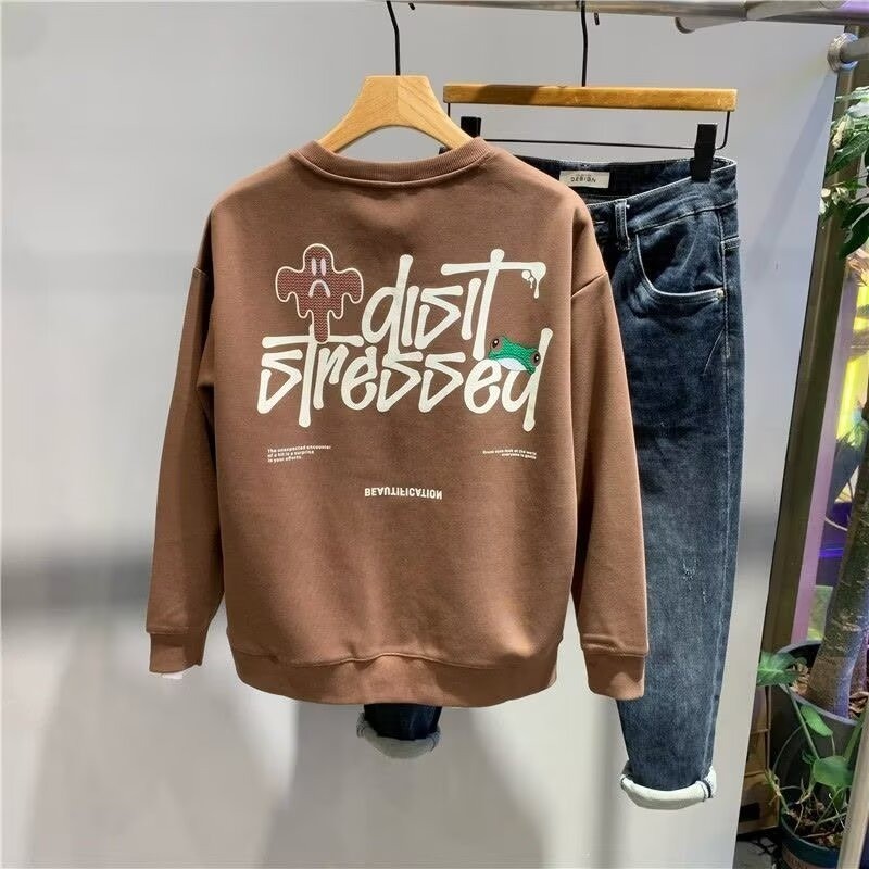 2025 NEW 2025 Heavy American Graffiti Letter Print Sweatshirt Men Autumn Winter 2025 Fleece Long Sle