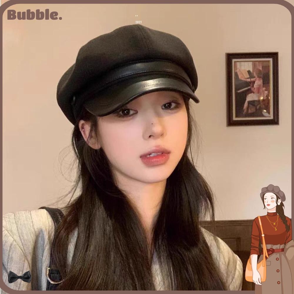 หมวกแปดเหลี่ยมสไตล์ย้อนยุคสำหรับผู้หญิง, กันลมและอบอุ่น, สวยงามพร้อมสายหนังสีทึบและระบายอากาศได้ดี, เหมาะสำหรับฤดูใบไม้ร่วงและหนาว