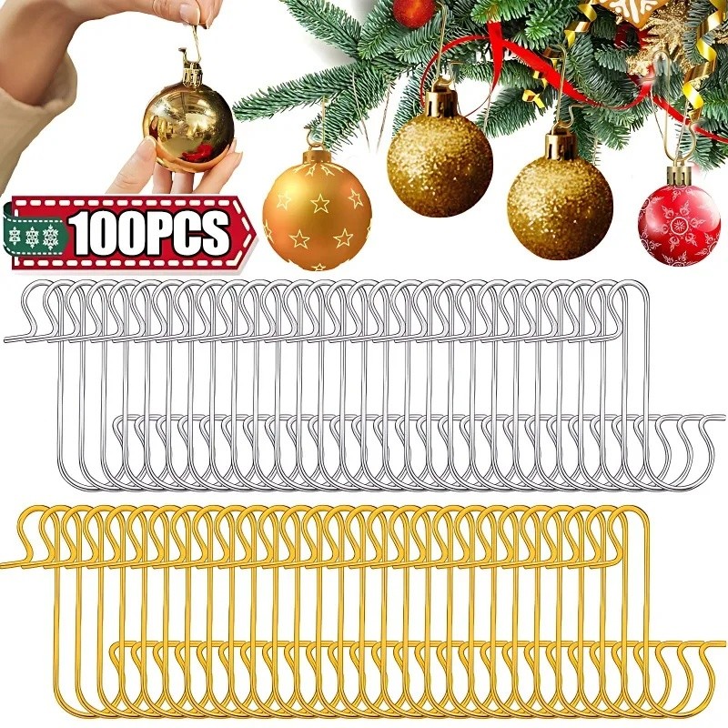 50/100 ชิ้นคริสต์มาส S-Shaped Hooks - โลหะเครื่องประดับลวดตะขอ - Xmas Tree Ball จี้แขวนผู้ถือ