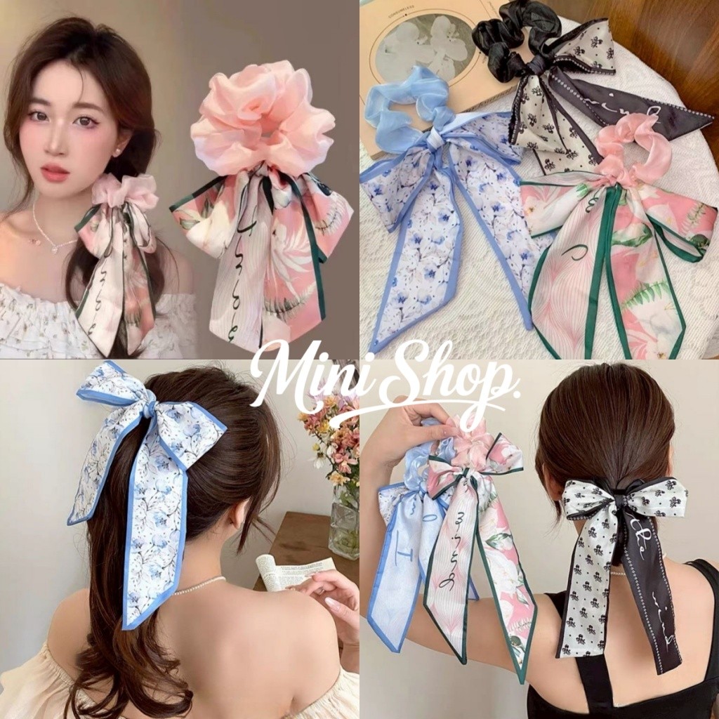 Mini shop🌸พร้อมส่ง🌸(VO-39)ที่คาดผม ผ้าพันคอ ประดับโบว์ ลายดอกไม้ ขนาดเล็ก สําหรับผู้หญิง