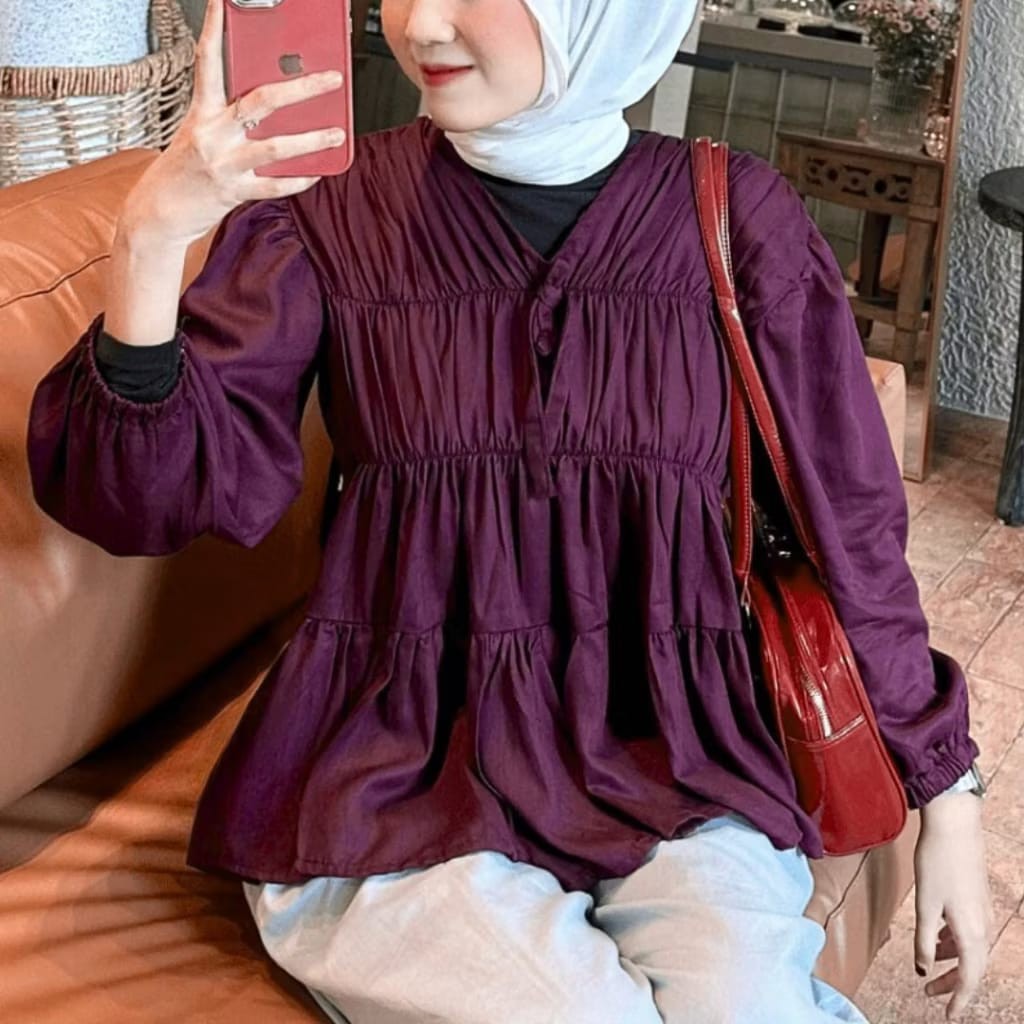 KATUN เสื้อเบลาส์ผ้าฝ้ายแฟชั่นสําหรับผู้หญิง MIREYA BLOUSE KERUT ราคา ถูกที่สุด ดีลบีเคเค แกลเลอรีภาพที่ 9