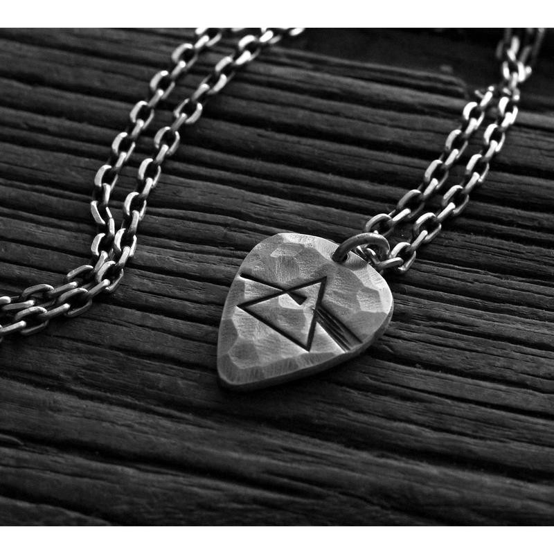 Pink Floyd Sterling Silver Guitar Pick Necklace with Dark Surface Rock Pendant
