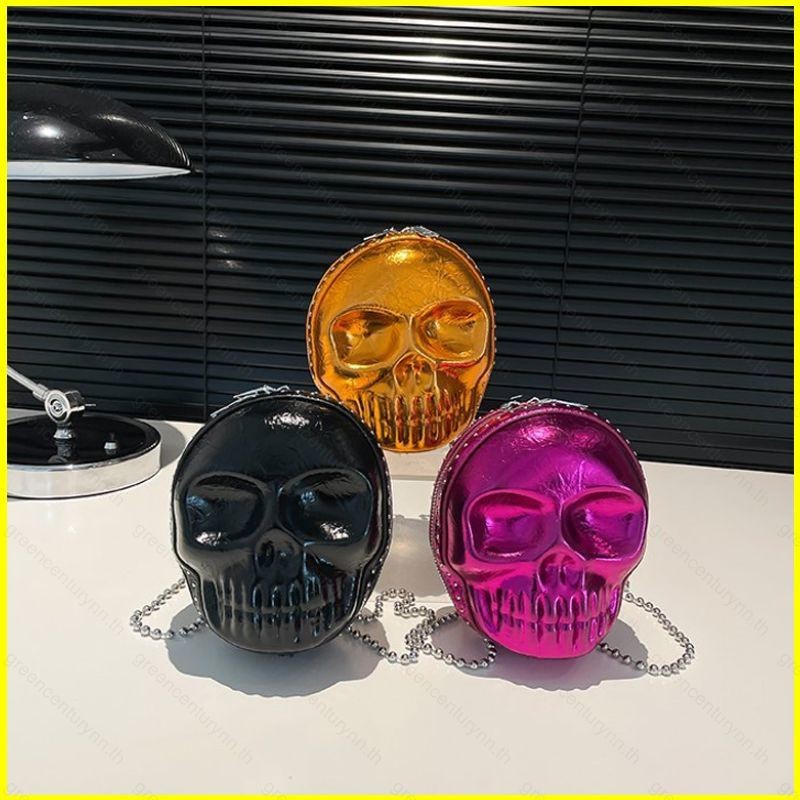 GNN Creative Halloween Skeleton สร้อยคอแบบโซ่ กระเป๋าสะพายเอวกลมเล็ก สำหรับผู้หญิง ทรงแฟชั่นและตลก ค