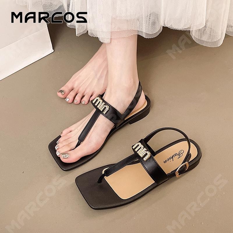 MARCOS รองเท้าแตะสำหรับผู้หญิง ส้นเตี้ย สไตล์ทองทันสมัย เหมาะสำหรับกิจกรรมกลางแจ้ง ทางการ และสง่างาม#02