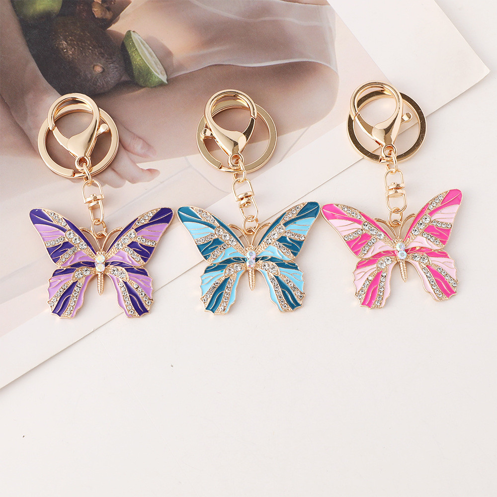 European and American Enamel Butterfly Car Keychain Metal Cute Women's Bag Pendant Key Ring Creative