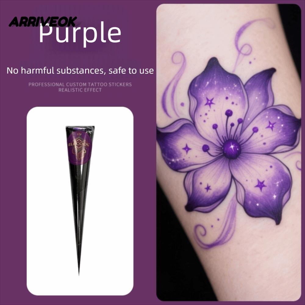 ARRIVEOK Henna Tattoo Cream, Easy-To-Use กึ่งถาวร Henna Paste Cone, Henna Cream สีดําสีน้ําตาลชั่วคร