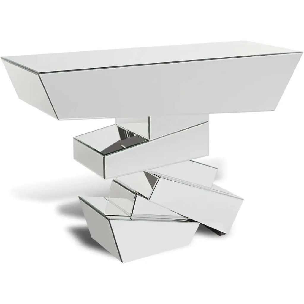 เฟอร์นิเจอร์ Modern Naxos Console Table Mirrored Glass Finish Sharp Geometric Design มีสไตล์