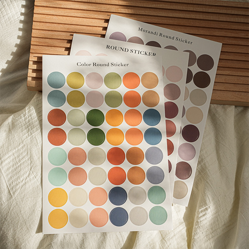 Dot Stickers 48 สติ๊กเกอร์ ins Style Wall Cards Round Decorative Colourful Morandi Color Handbook Ca