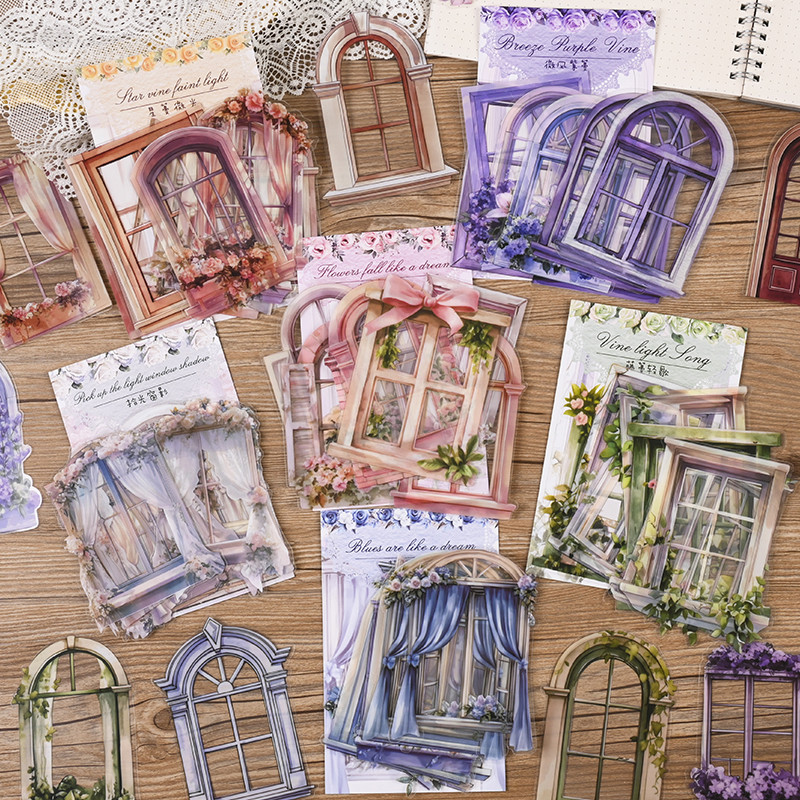 10 ชิ้น Retro Door & Window Theme PET สติกเกอร์ตกแต่ง DIY วัสดุ Decals