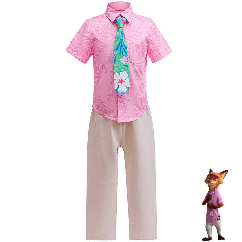 คอสเพลย์เครื่องแต่งกาย Zootopia 2 แบบNick Wilde สีชมพูสำหรับชาย เหมาะสำหรับปาร์ตี้ฮาโลวีนและการเติมบทบาทในงานแสดงคอนเส็ปท์