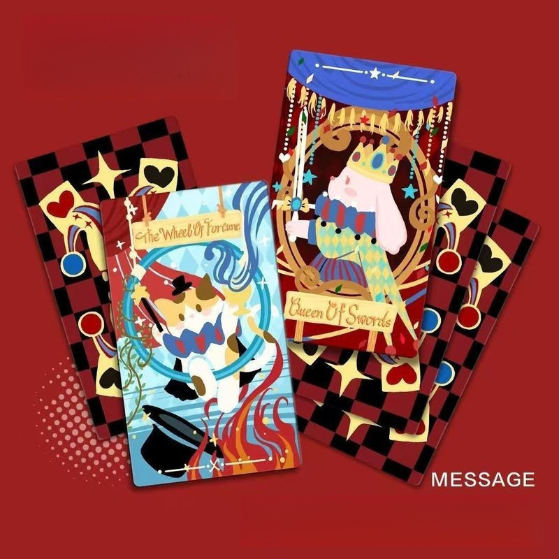 การ์ตูนการ์ตูน Cat Circus Classic 78 Tarot Cards Dreamland Tower Cards การ์ดมาพร้อมกับการ์ดอิตาเลี่ยน o