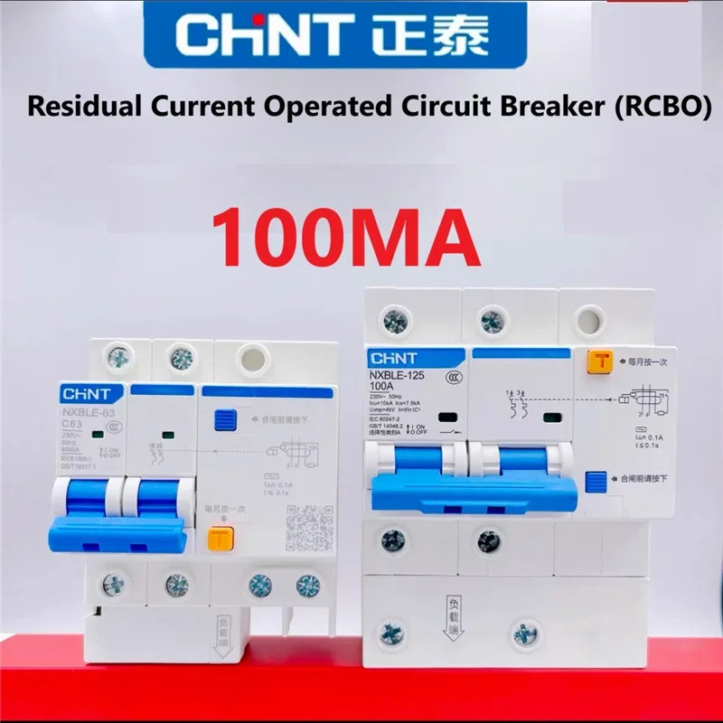 CHINT NXBLE 100MA 0.1A RCBO Residual Current ดําเนินการ Circuit Breaker ความร้อนสวิทช์แม่เหล็ก NXBLE