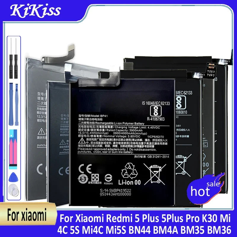 แบตเตอรี่สําหรับ Xiaomi Redmi หมายเหตุ 2 3 5A 7 8 Pro 4 4X 5 8T BM45 BM46 BM47 BN31 BN41 BN43 BN45 B