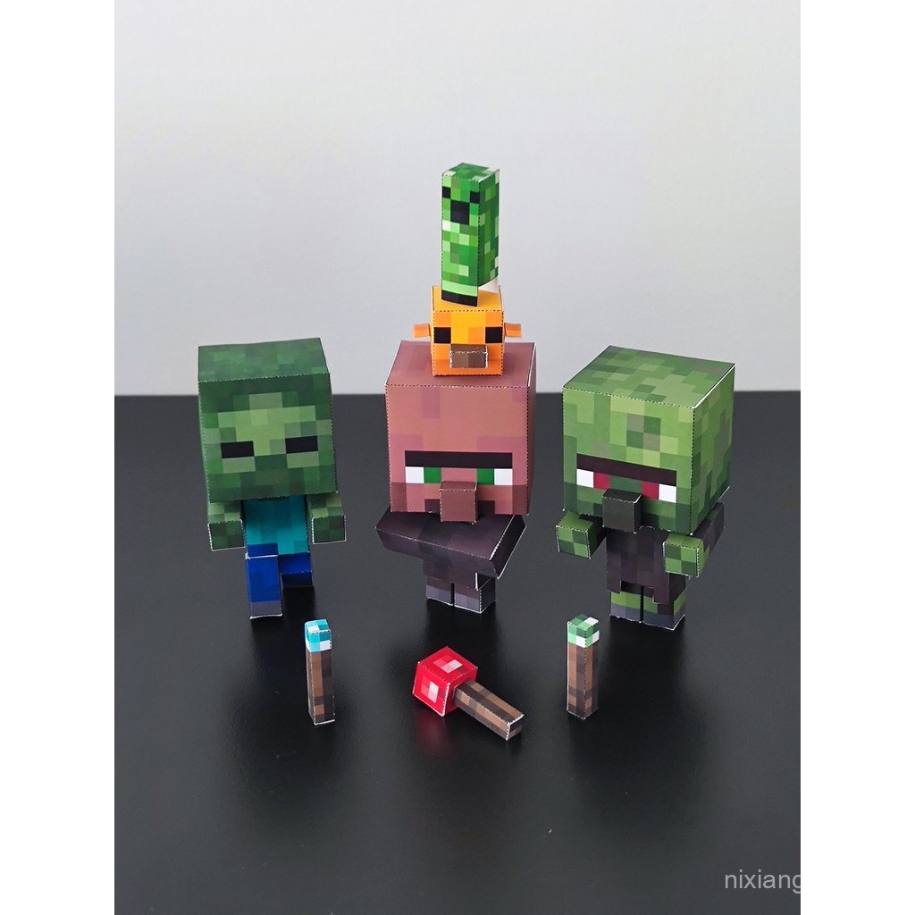 Magnetic Movable Zombie Villager Minecraft Mini Villager Small Creeper Chick ไฟฉายกระดาษรุ่นวาดกระดา