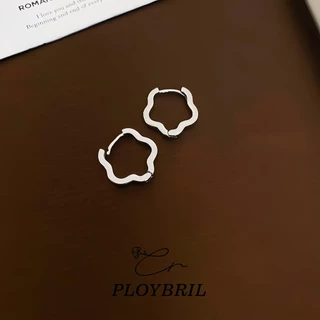 PLOYBRIL ต่างหูห่วง เงิน S925 ทรงกลม ลายดอกไม้ กลวง ขนาดเล็ก เครื่องประดับแฟชั่น สําหรับผู้หญิง 1 คู่ E098