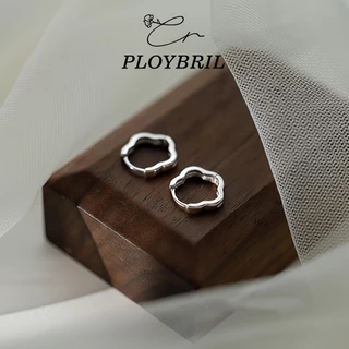PLOYBRIL ต่างหูห่วง เงิน S925 ทรงกลม ลายดอกไม้ กลวง ขนาดเล็ก เครื่องประดับแฟชั่น สําหรับผู้หญิง 1 คู่ E098